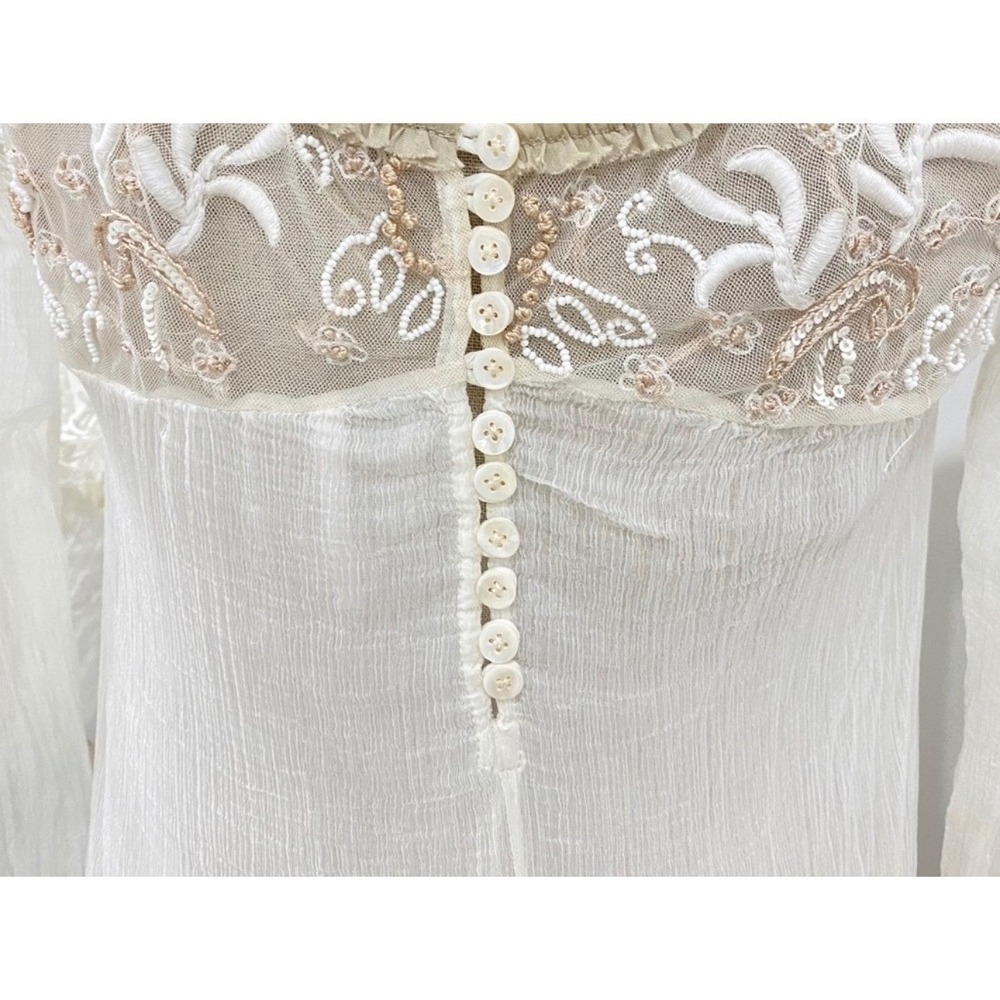 Free People Ivory Shift Tunic Top Beaded Mesh Boho Fairy Whimsy Regency Princess - Picture 4 of 8